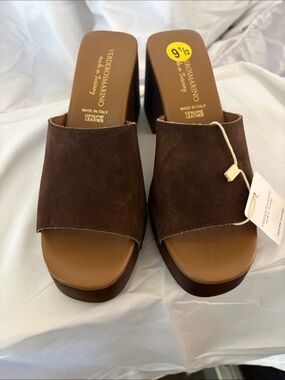 Vero by Rosmarino Brown Suede Open-Toe Mule Heels